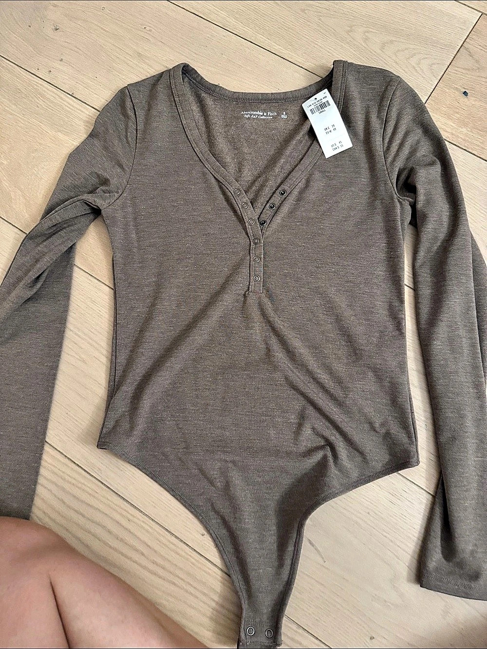Abercrombie & Fitch Soft A&F Collection Long-Sleeve Henley Bodysuit Brown Small